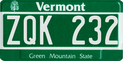 VT license plate ZQK232