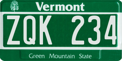 VT license plate ZQK234