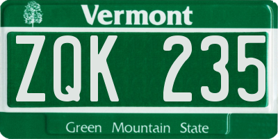 VT license plate ZQK235