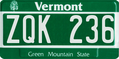 VT license plate ZQK236
