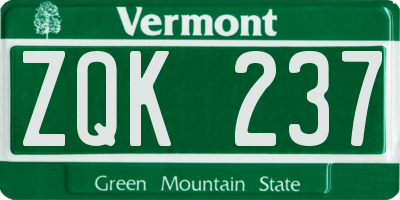 VT license plate ZQK237