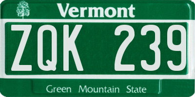 VT license plate ZQK239