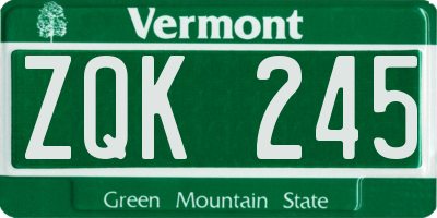 VT license plate ZQK245