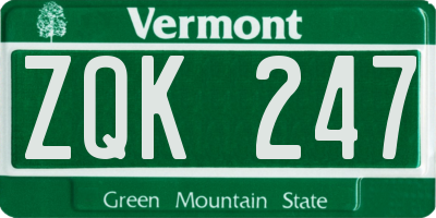 VT license plate ZQK247