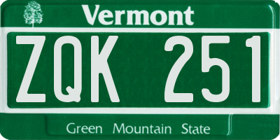 VT license plate ZQK251