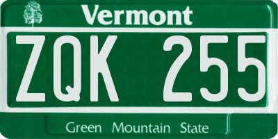 VT license plate ZQK255