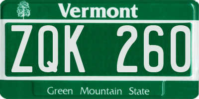 VT license plate ZQK260