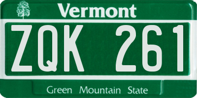 VT license plate ZQK261