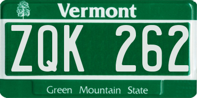 VT license plate ZQK262