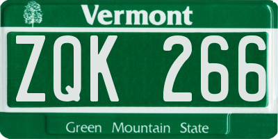 VT license plate ZQK266