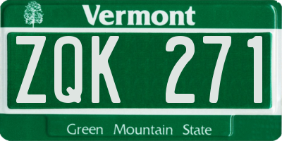 VT license plate ZQK271