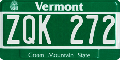 VT license plate ZQK272