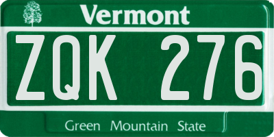 VT license plate ZQK276