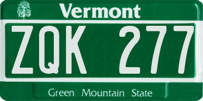 VT license plate ZQK277