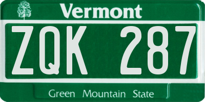 VT license plate ZQK287