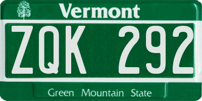 VT license plate ZQK292