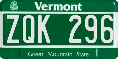 VT license plate ZQK296