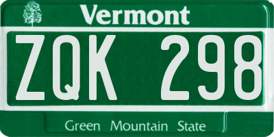 VT license plate ZQK298