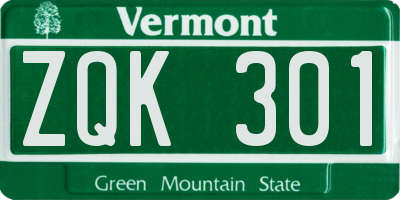 VT license plate ZQK301