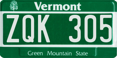 VT license plate ZQK305