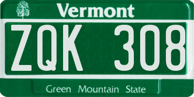 VT license plate ZQK308