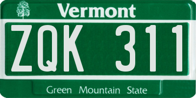 VT license plate ZQK311