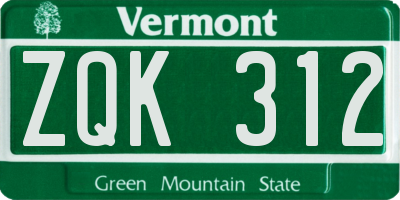 VT license plate ZQK312