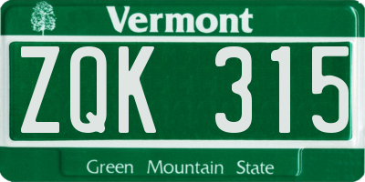 VT license plate ZQK315
