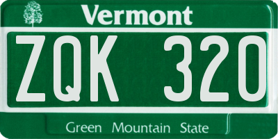 VT license plate ZQK320