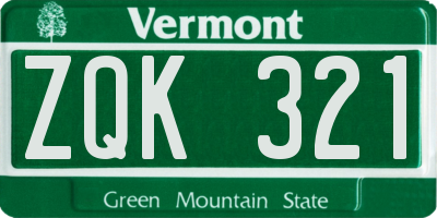 VT license plate ZQK321