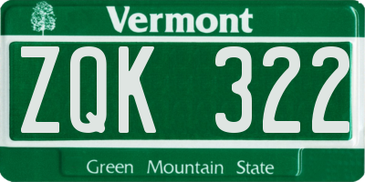 VT license plate ZQK322