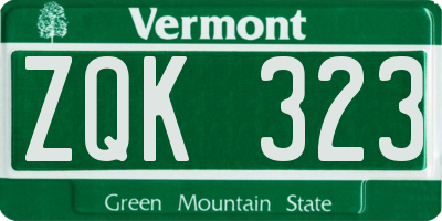 VT license plate ZQK323