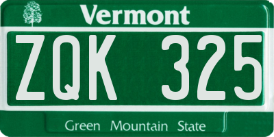 VT license plate ZQK325