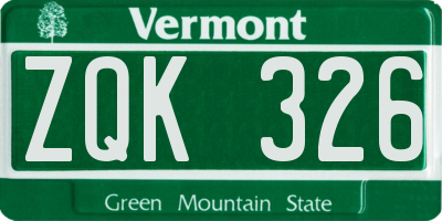 VT license plate ZQK326