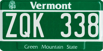 VT license plate ZQK338