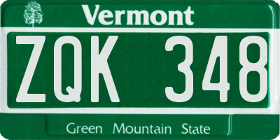 VT license plate ZQK348