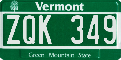 VT license plate ZQK349