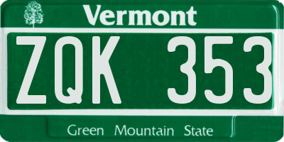 VT license plate ZQK353