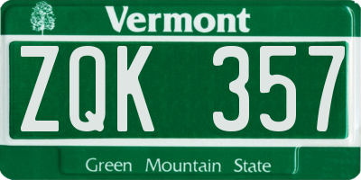 VT license plate ZQK357