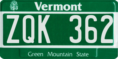 VT license plate ZQK362