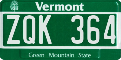 VT license plate ZQK364