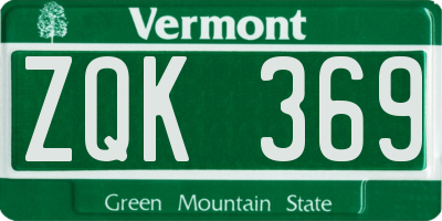 VT license plate ZQK369