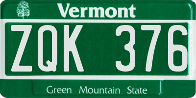 VT license plate ZQK376