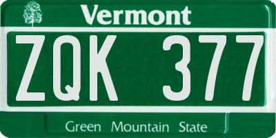 VT license plate ZQK377