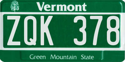 VT license plate ZQK378