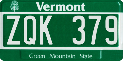 VT license plate ZQK379