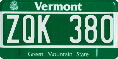 VT license plate ZQK380