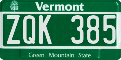 VT license plate ZQK385