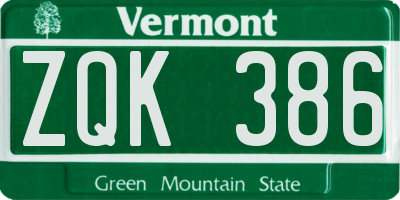 VT license plate ZQK386