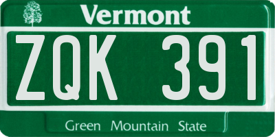 VT license plate ZQK391